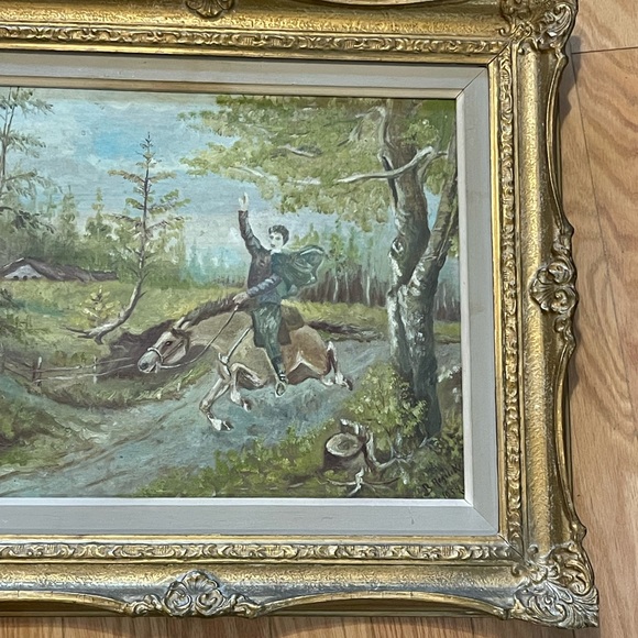 Vintage Signed oil painting Man on horse gold gilt ornate wood frame - Picture 8 of 16